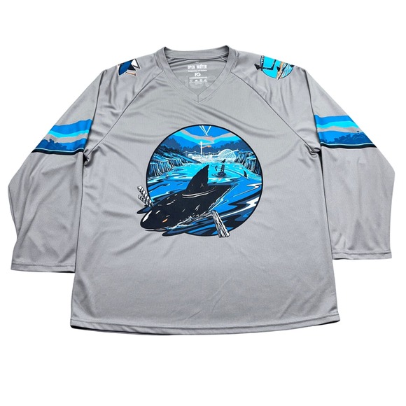 NHL San Jose Open Water Shark Wakeboard Surf Hockey Jersey Jeff McMillan‎ Gray M - Picture 1 of 7